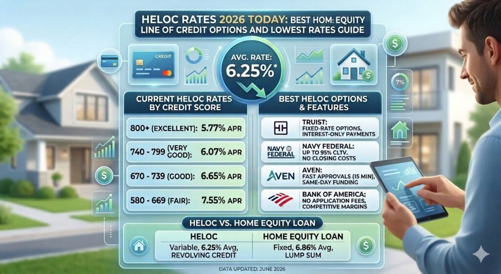 "HELOC Rates 2026 guide featuring the best Home Equity Line of Credit options, competitive interest rates, home financing solutions, mortgage planning, and homeowner borrowing opportunities."