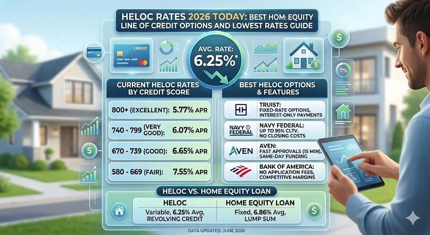 "HELOC Rates 2026 guide featuring the best Home Equity Line of Credit options, competitive interest rates, home financing solutions, mortgage planning, and homeowner borrowing opportunities."