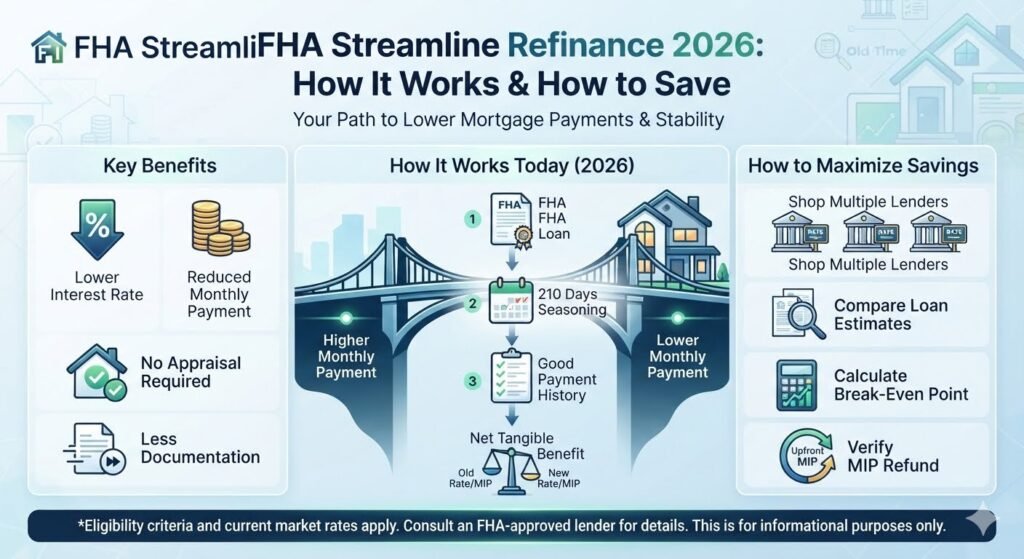FHA Streamline Refinance 2026 guide explaining how homeowners can refinance an FHA loan, lower mortgage payments, and understand the refinance process.