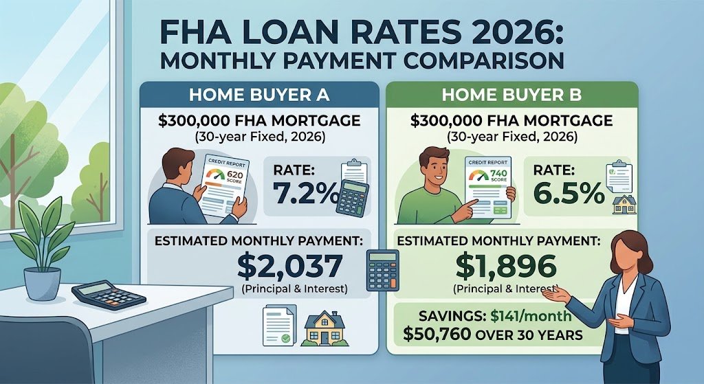 FHA Loan Rates 2026 mortgage calculator showing payment differences for home buyers