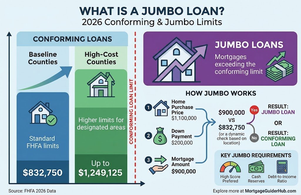 What Is a Jumbo Loan? 2026 jumbo mortgage limits and conforming loan limit comparison.
